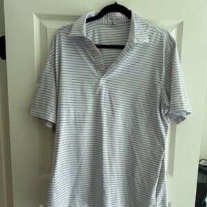 Peter Millar Crafty Stripe Short Sleeve Performance Polo - White/Blue, Size Med
